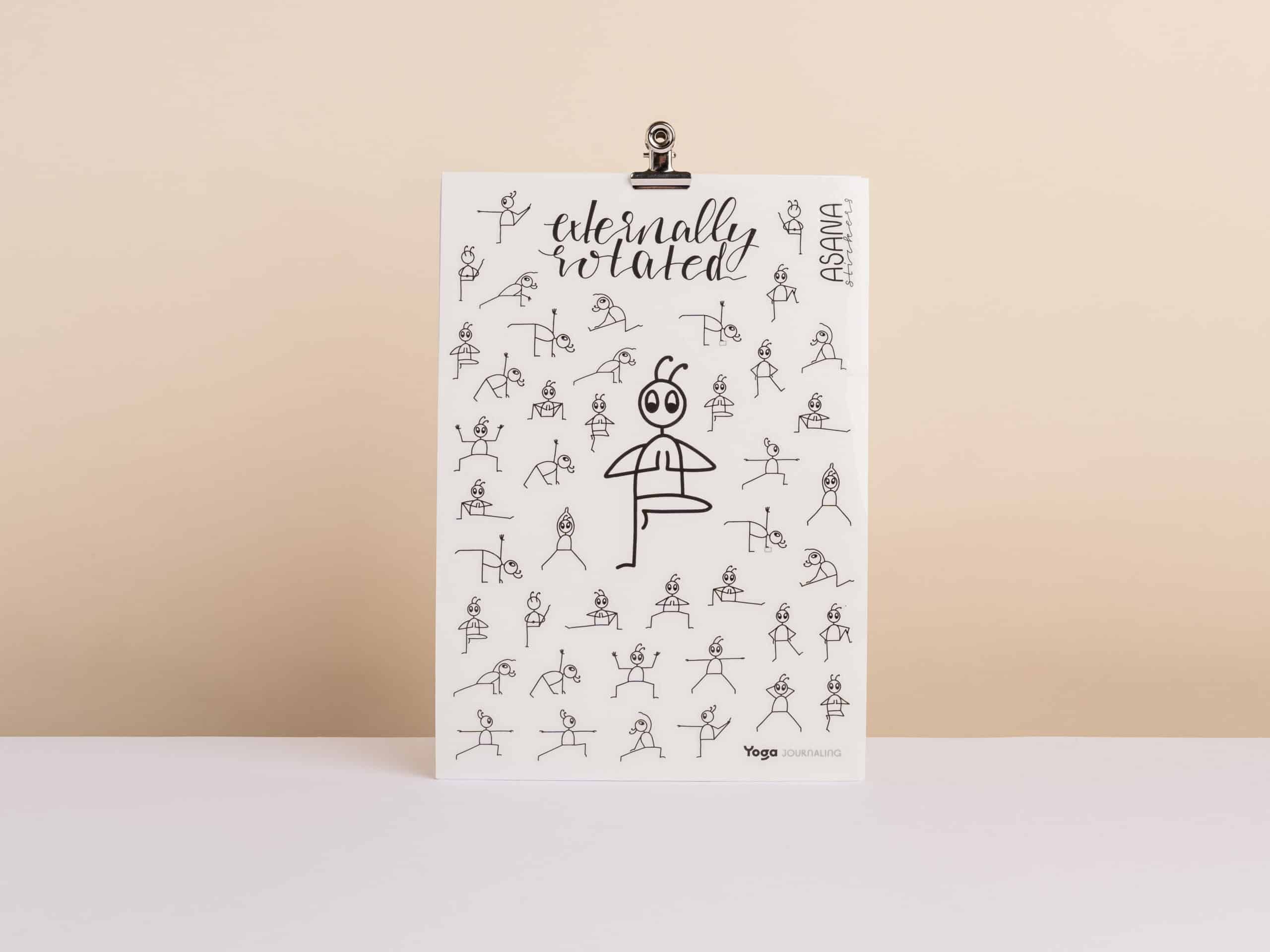 Yoga stickers sheet with stick figure asanas – perfect for planners, journals, or yoga class prep