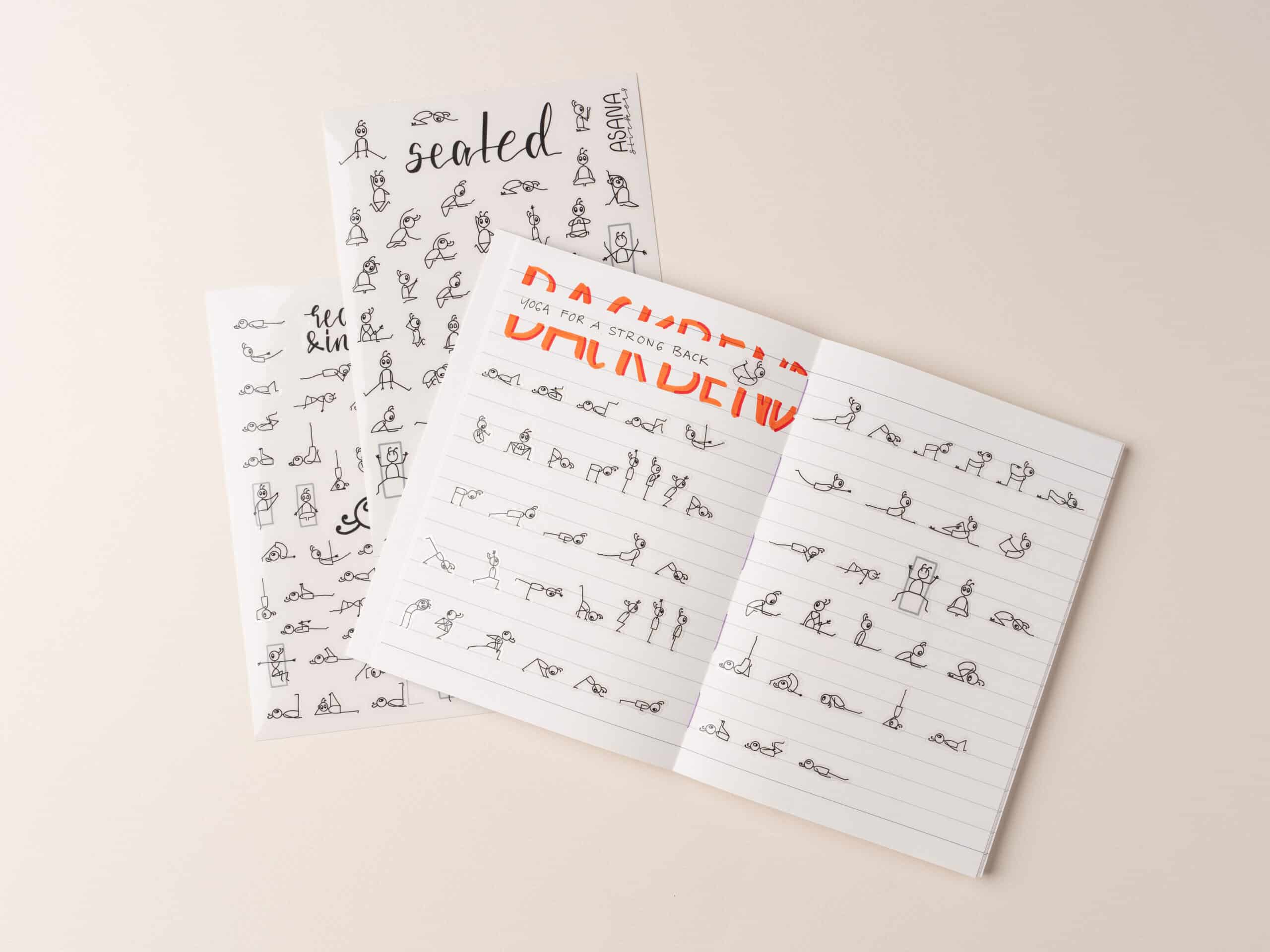 Yoga flow designed with yoga stick figure stickers – easy-to-follow asana stickers in a clean, minimalist style