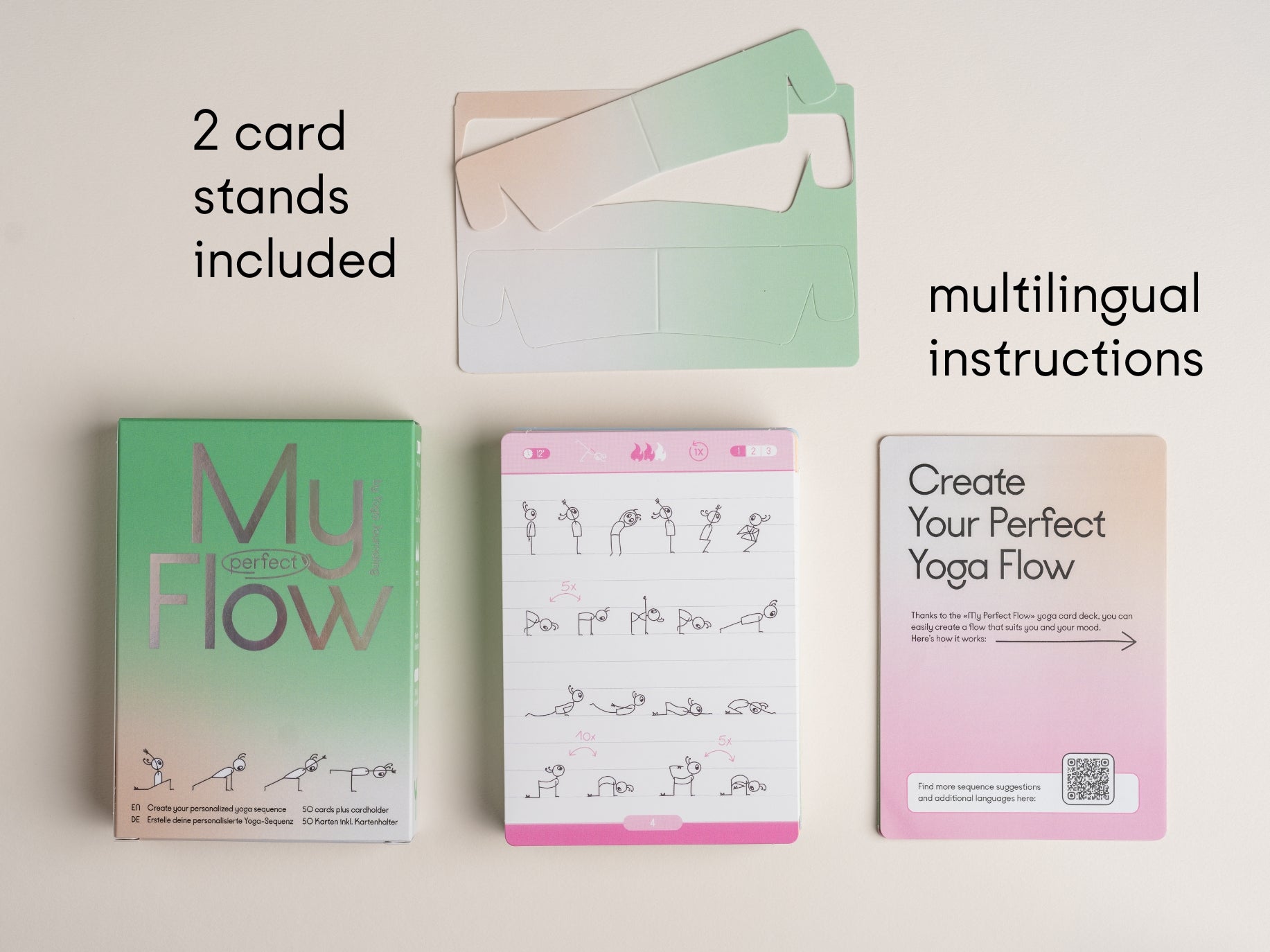 Multilingual yoga cards with easy-to-read symbols from the My Perfect Flow yoga card deck – designed for global yogis