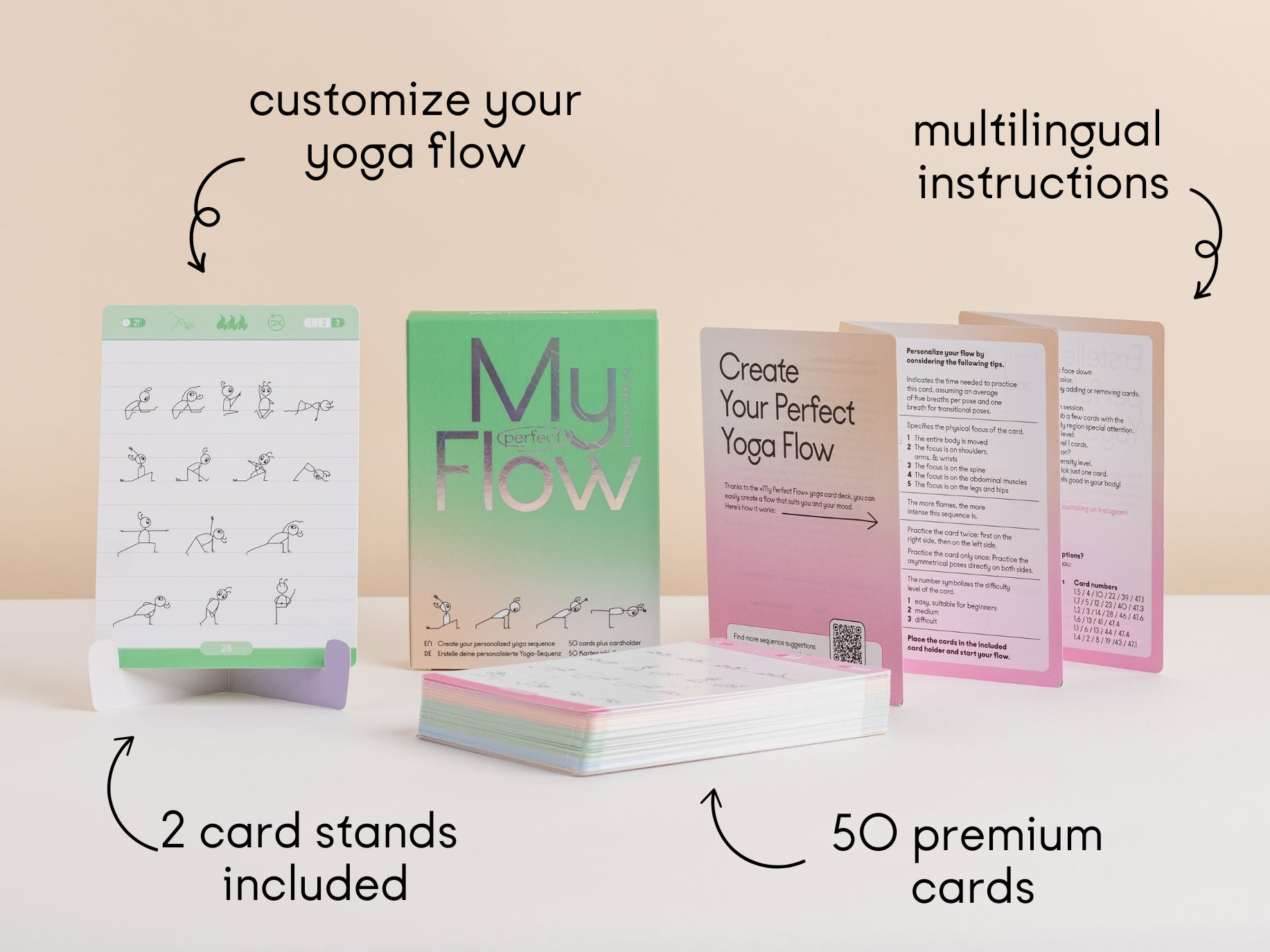 My Perfect Flow yoga card deck with illustrated yoga sequences by stick figure Toby, ideal for customizing your yoga practice