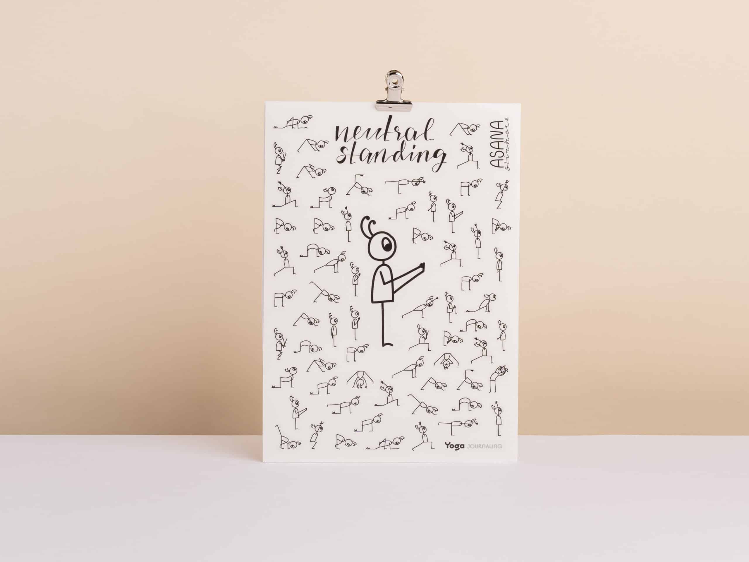 Yoga teacher’s notebook featuring complete yoga flows made with yoga stick figure stickers

