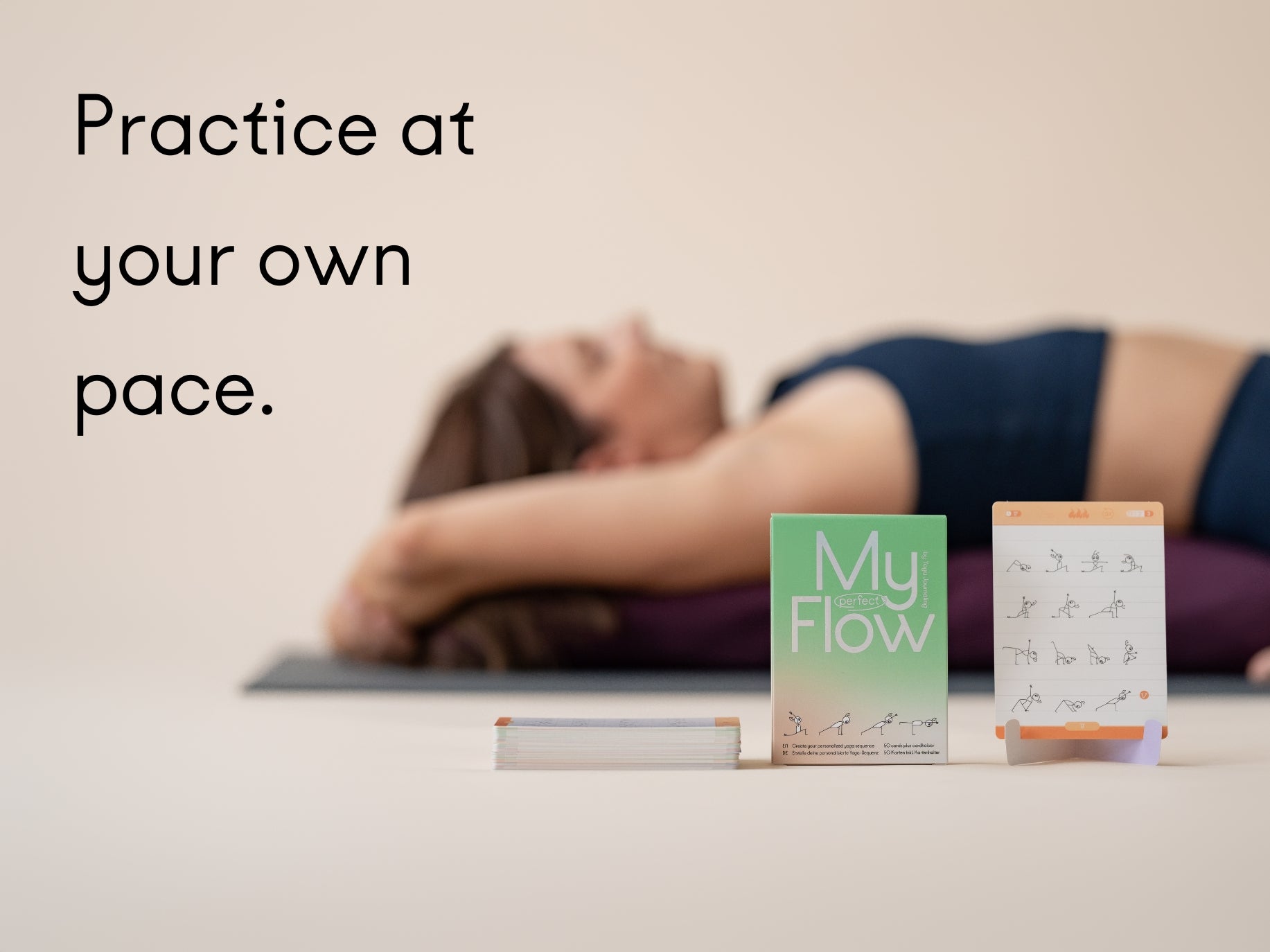 Yoga cards from My Perfect Flow deck laid out on a yoga mat – the perfect gift for yoga lovers who enjoy creative practice