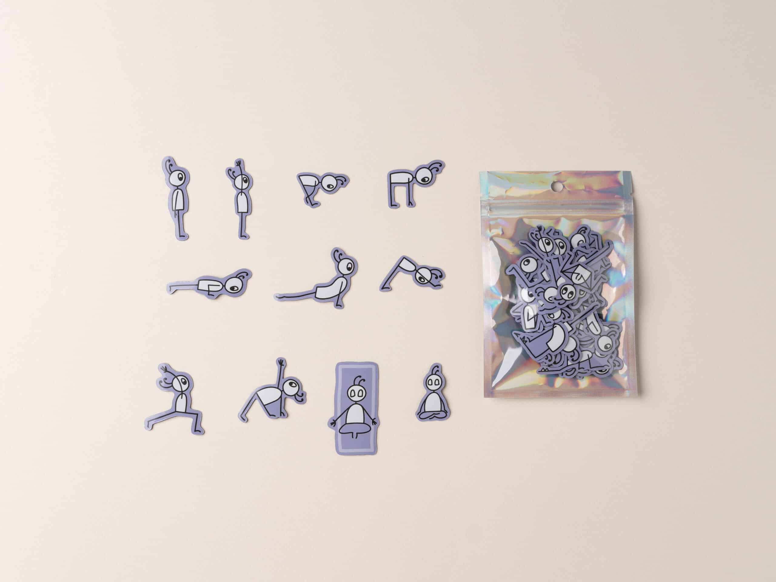 Yoga Stick Figure Magnets come in different sets. There is a basic set which covers the most important poses and there are add-ons to complement your basic sets. 