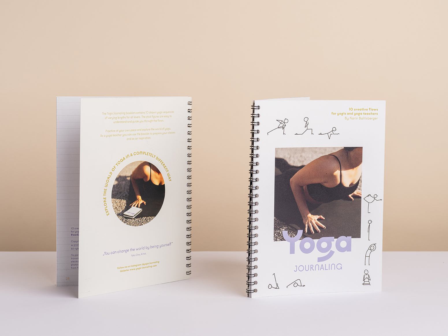 Practicing yoga at home with the Stick Figure Booklet in printed A5 format