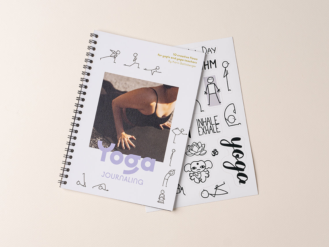 Creative yoga flow using stick figure illustrations in a compact A5 yoga booklet